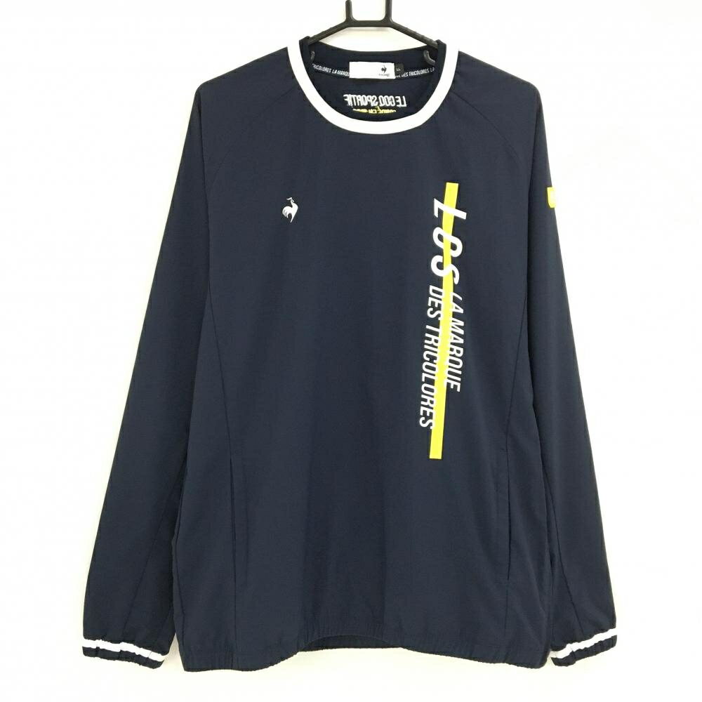 【美品】ルコックゴルフ スニード ネイビー×白 ロゴ刺しゅう ネック・袖口ライン サイドジップ メンズ LL ゴルフウェア le coq sportif