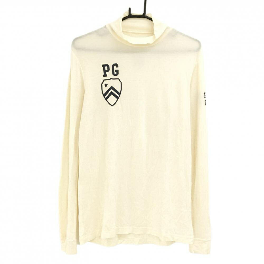 パーリーゲイツ 長袖ハイネックシャツ アイボリー×ネイビー ロゴプリント メンズ 3(S) ゴルフウェア PEARLY GATES