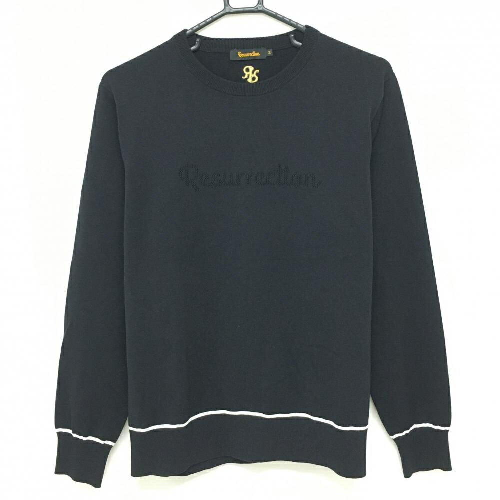 【超美品】レザレクション セーター 黒 ロゴ透かし編み コットン混 ニット メンズ M ゴルフウェア Resurrection