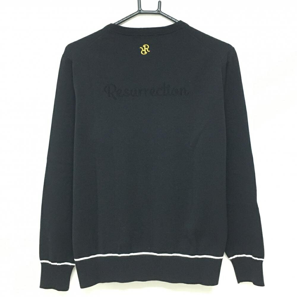 【超美品】レザレクション セーター 黒 ロゴ透かし編み コットン混 ニット メンズ M ゴルフウェア Resurrection