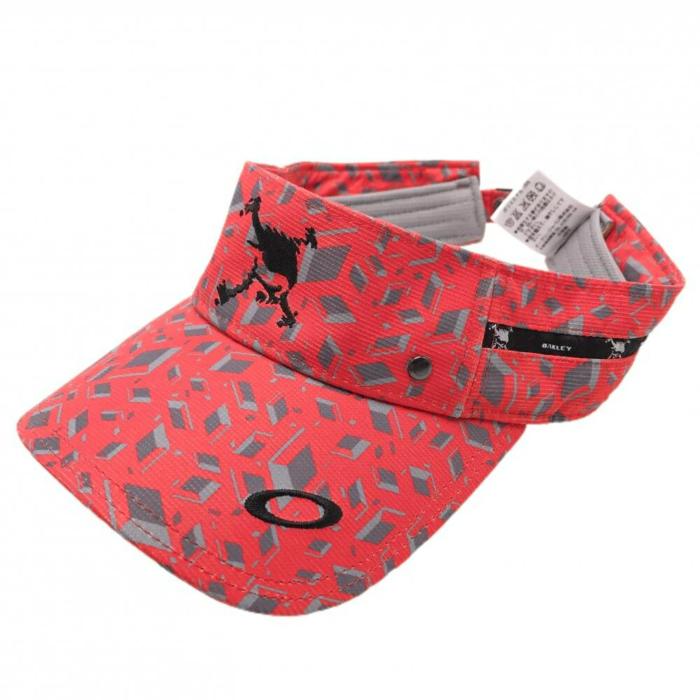 OAKLEY - 【美品】オークリー サンバイザー オレンジレッド×グレー 総柄 ロゴ刺しゅう ゴルフウェア Oakley