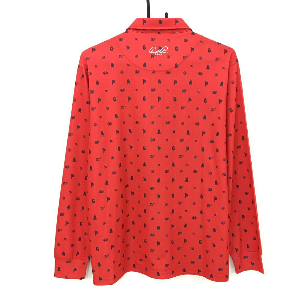 【美品】アーノルドパーマー 長袖ポロシャツ レッド×黒 総柄 ボタンダウン メンズ L ゴルフウェア Arnold Palmer