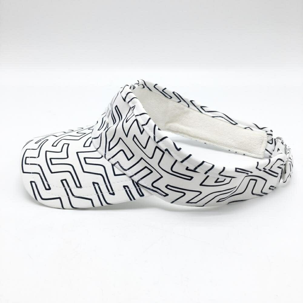 【美品】ジェイリンドバーグ サンバイザー 白×ダークネイビー ロゴ総柄 内側パイル地 ONE SIZE ゴルフウェア J．LINDEBERG