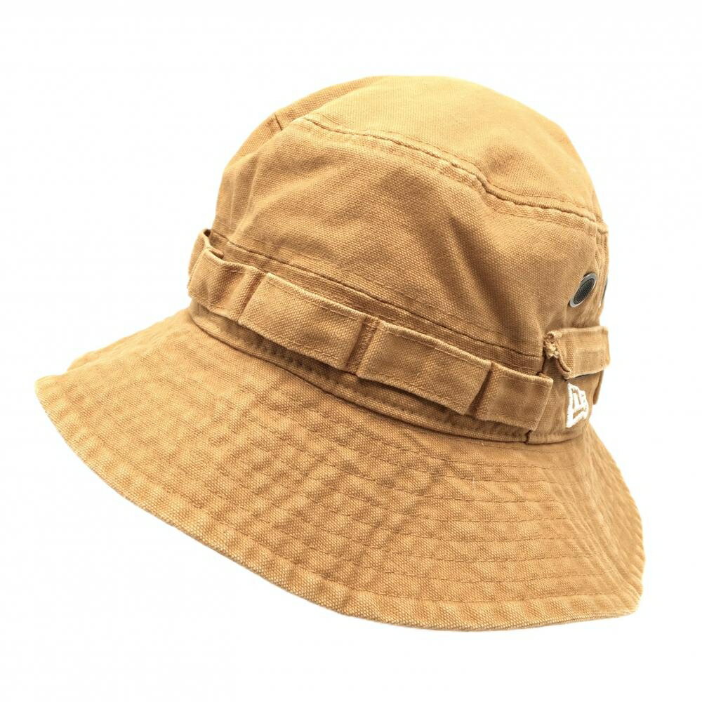 ニューエラ バケットハット ブラウン ロゴ白 紐無し LARGE/XLARGE ゴルフウェア New Era