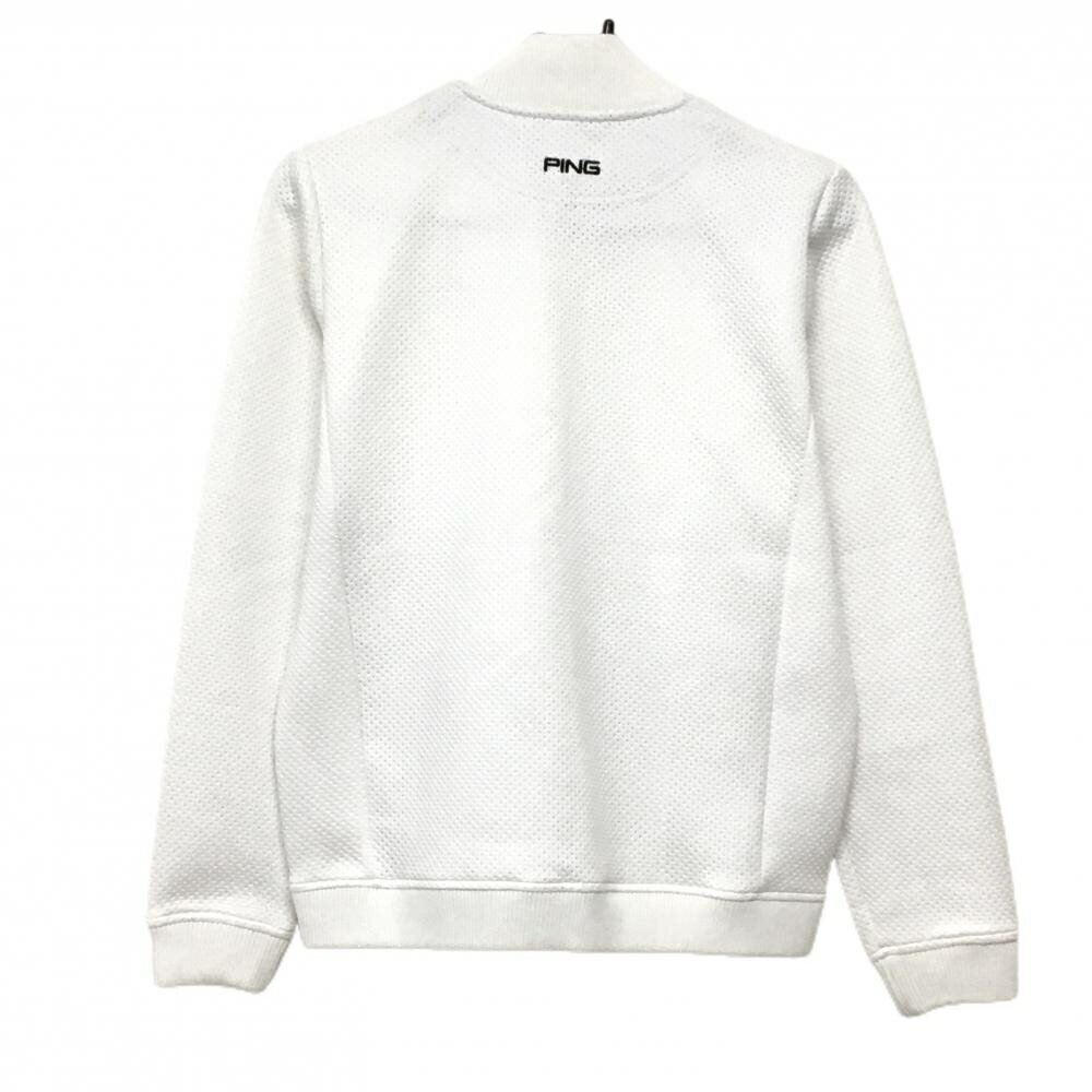ピン ジャケットブルゾン 白 ドット凹凸生地 ロゴ黒 レディース M ゴルフウェア PING