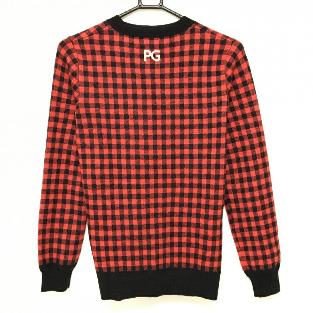【新品】パーリーゲイツ セーター ピンクレッド系×黒 チェック カシミヤ100％ ニット レディース 1(M) ゴルフウェア PEARLY GATES