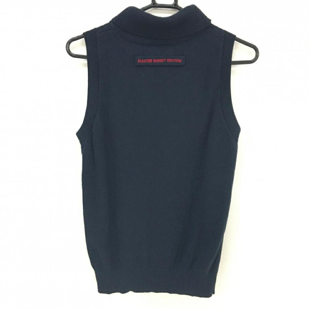 【美品】マスターバニー 襟付ニットベスト ネイビー カシミヤ混 ロゴ刺しゅう レデ...