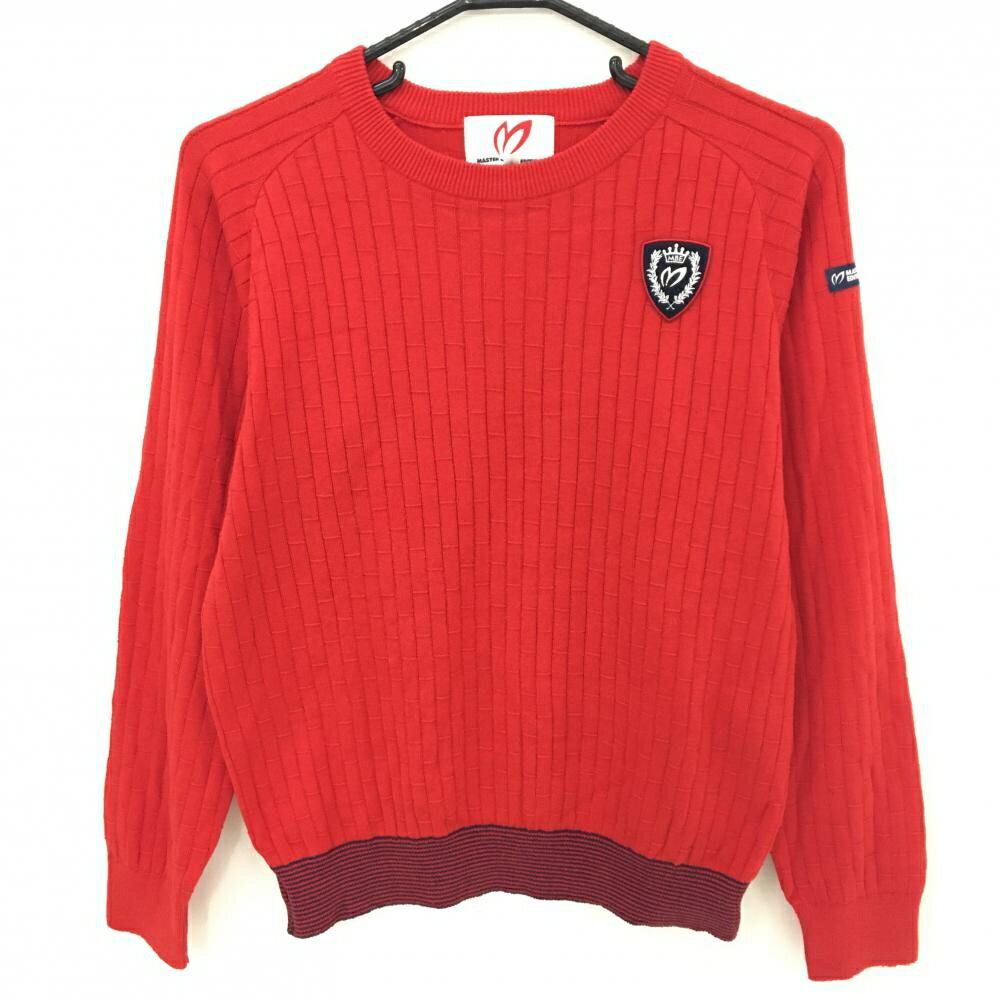 【超美品】マスターバニー セーター レッド×ネイビー 総柄編み 裾細ボーダー調 レディース 1(M) ゴルフ..