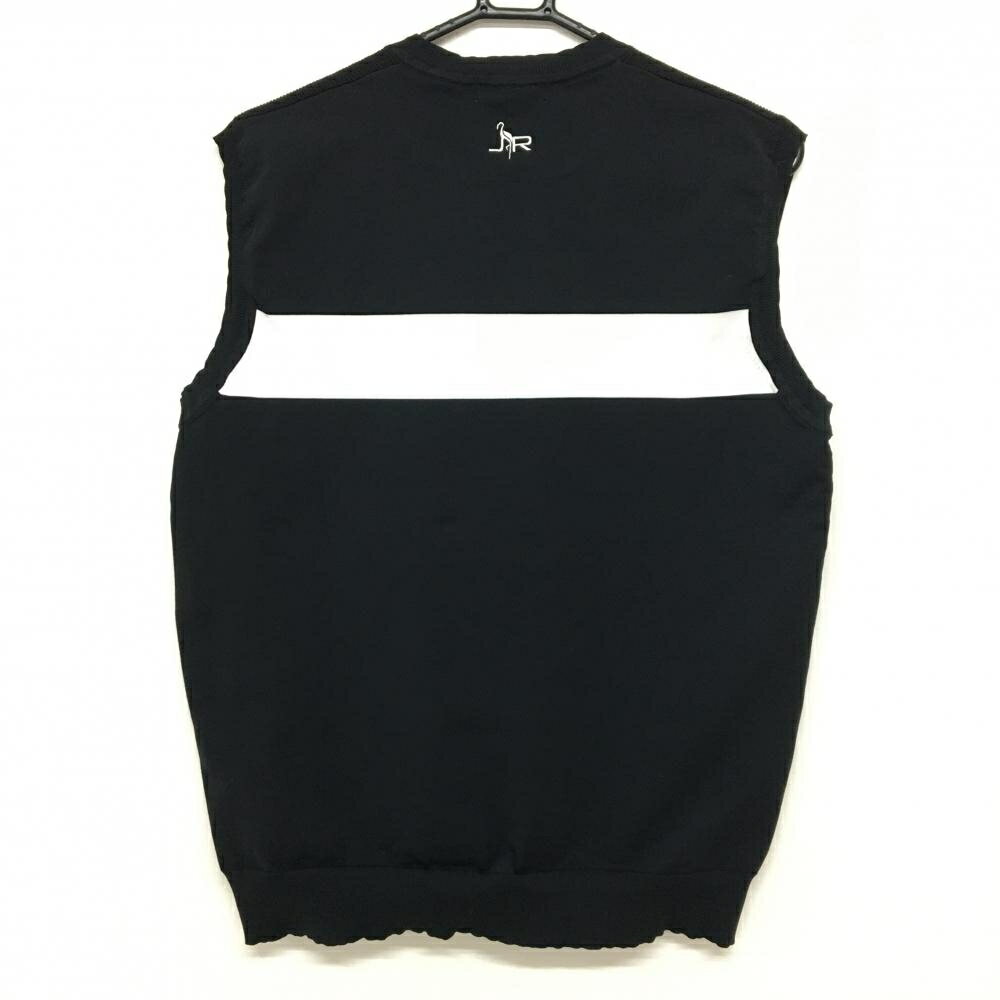 【美品】ジュンアンドロペ ニットベスト 黒×白 ロゴ刺しゅう メンズ L ゴルフウェア JUN＆ROPE