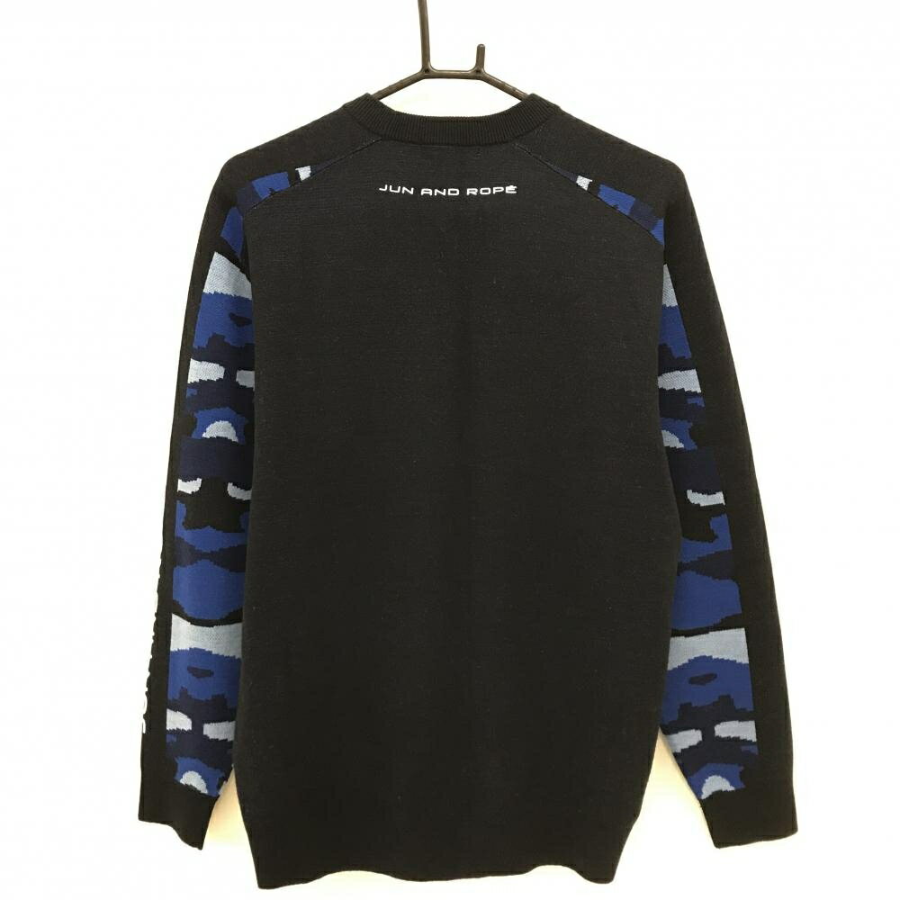 【美品】ジュンアンドロペ セーター ネイビー×ブルー 前カモフラ調 ウール混 ニット メンズ M ゴルフウェア JUN＆ROPE
