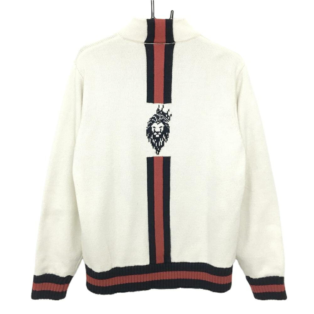 V12 ニットジャケット 白×ネイビー×レッド 星 ラムウール混 裏地付 メンズ M/M ゴルフウェア V12