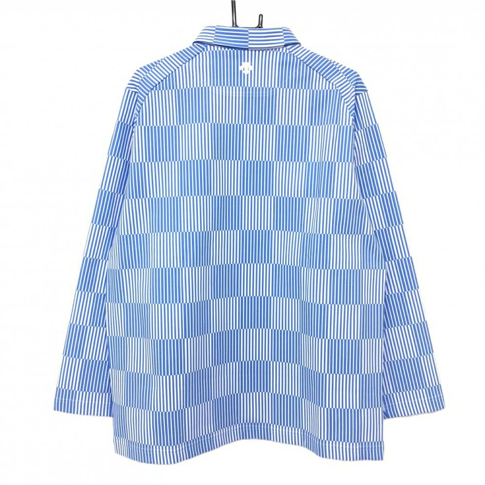 【超美品】スリクソンバイデサント 長袖ポロシャツ 白×ブルー ストライプ調 ロゴ メンズ 3L ゴルフウェア 大きいサイズ SRIXON