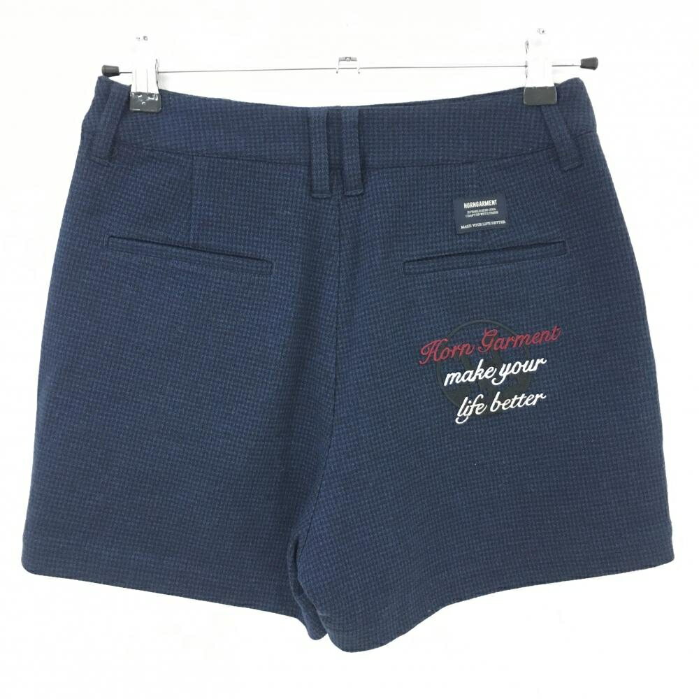 【超美品】ホーンガーメント ショートパンツ ネイビー×黒 細目千鳥格子 微起毛 裏地付き レディース 38(M) ゴルフウェア MARK＆LONA
