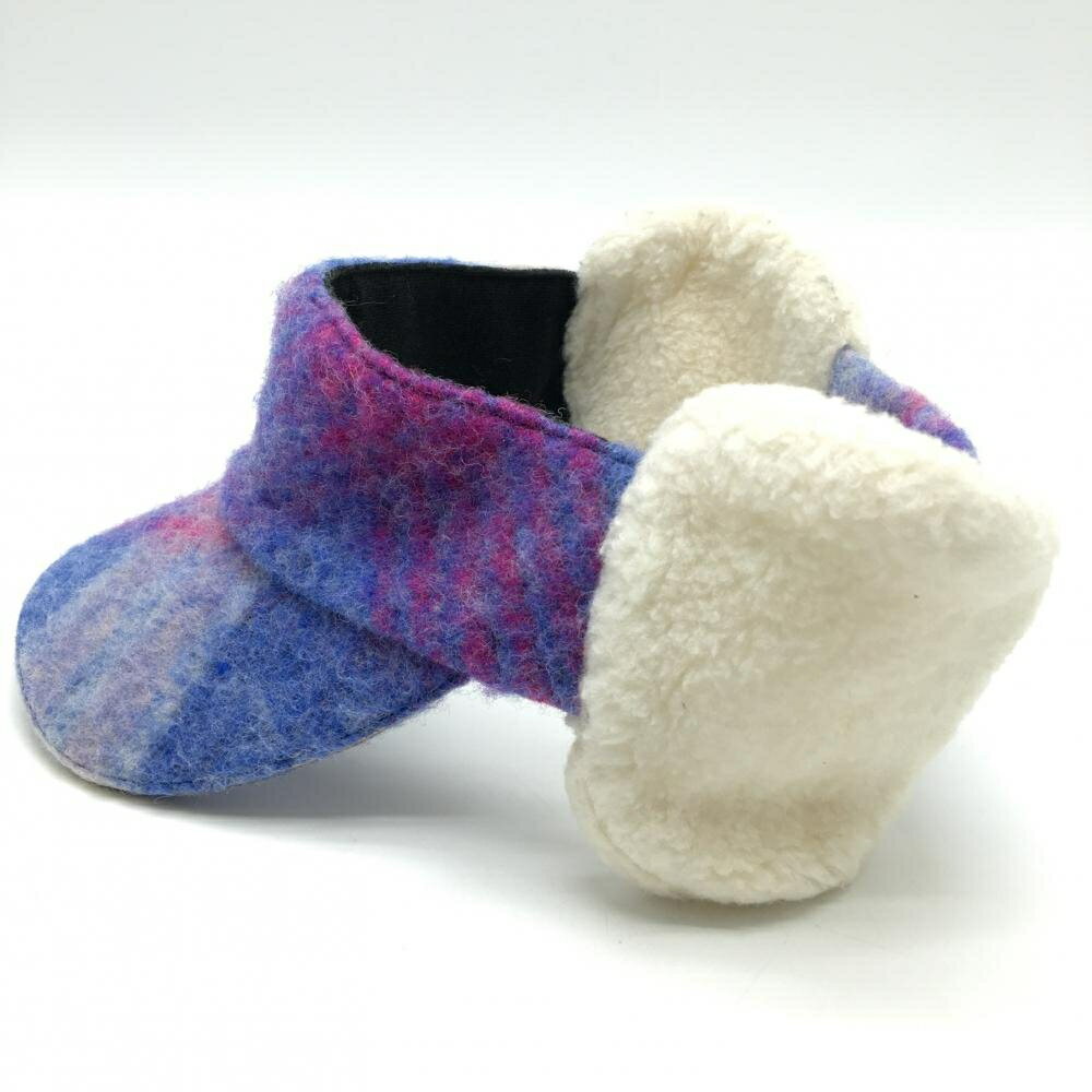 【美品】マークアンドロナ 耳当て付サンバイザー ブルー系×ピンク系×白 スカル レディース ゴルフウェア MARK＆LONA