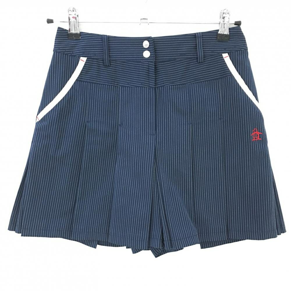 【美品】マンシングウェア キュロットスカート ネイビー×白 細ストライプ レディース 7 ゴルフウェア Munsingwear