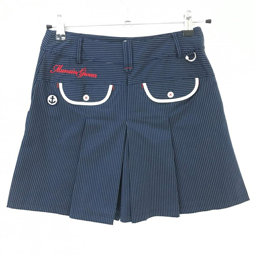 【美品】マンシングウェア キュロットスカート ネイビー×白 細ストライプ レディース 7 ゴルフウェア Munsingwear
