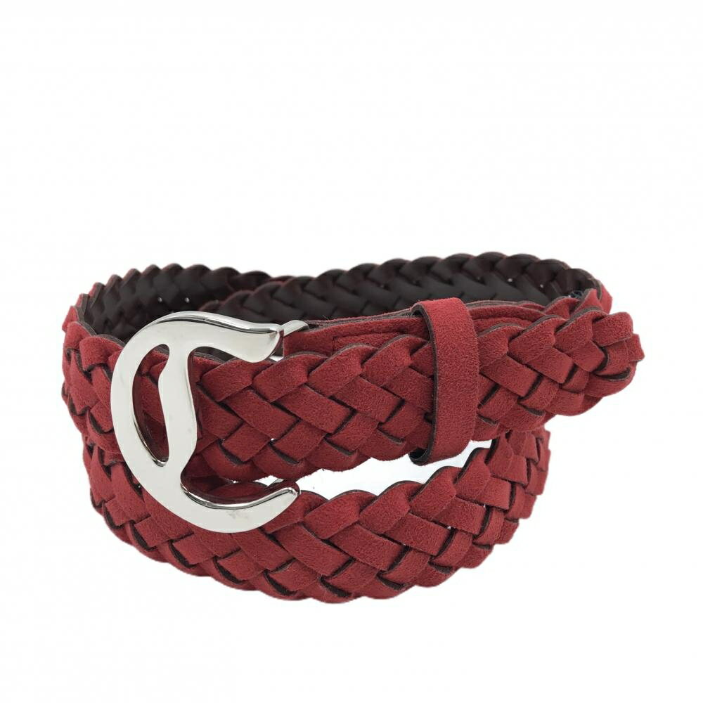 【超美品】キャロウェイ トップ式ベルト レッド 編み込み バックルシルバー レディース ゴルフウェア Callaway