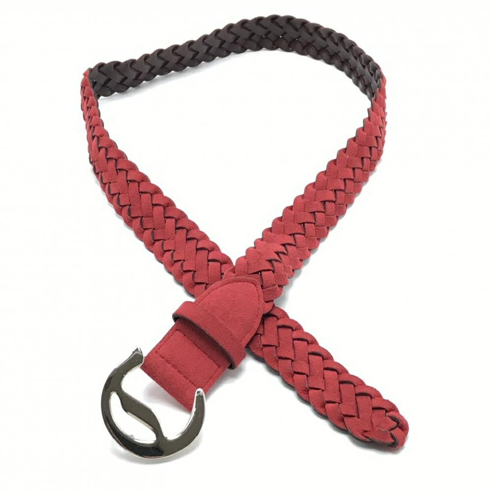 【超美品】キャロウェイ トップ式ベルト レッド 編み込み バックルシルバー レディース ゴルフウェア Callaway