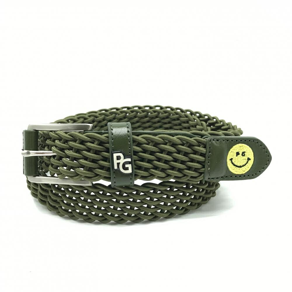 【超美品】パーリーゲイツ メッシュベルト グリーン 編み込み ニコちゃん スマイル メンズ ゴルフウェア PEARLY GATES