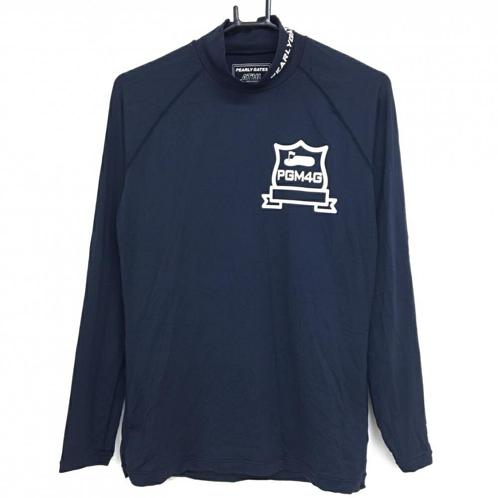 【美品】パーリーゲイツ ハイネックインナーシャツ ダークネイビー×白 ナイロン混 メンズ 5(L) ゴルフ...