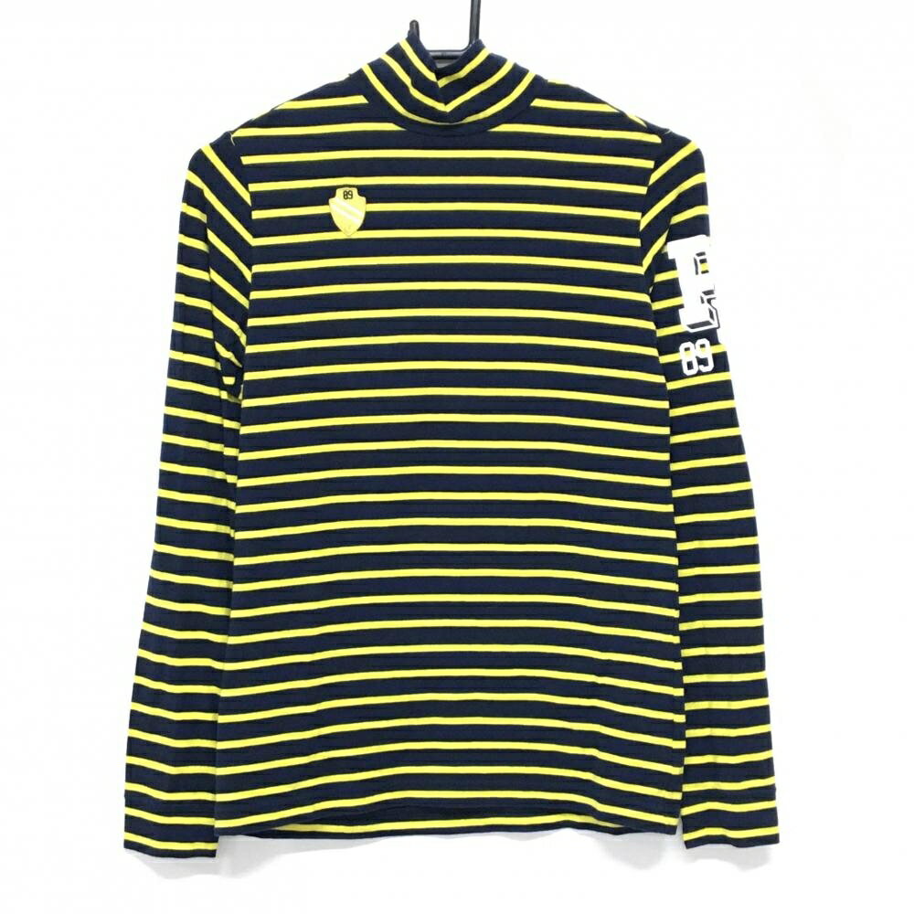 PEARLY GATES - 【美品】パーリーゲイツ 長袖ハイネックシャツ ダークネイビー×イエロー ボーダー レーヨン混 レディース 1(M) ゴルフウェア PEARLY GATES