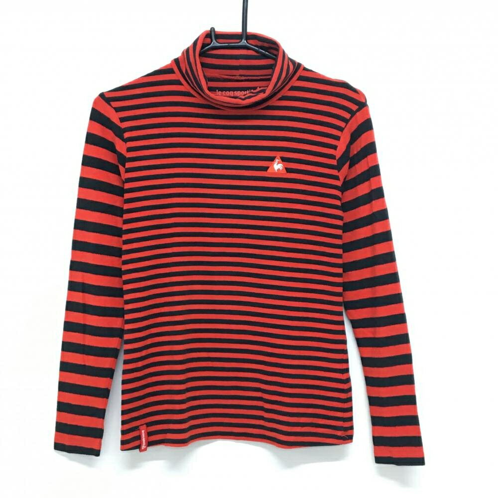 ルコックゴルフ 長袖タートルネックシャツ レッド×黒 ボーダー ロゴ刺しゅう レディース M ゴルフウェア le coq sportif