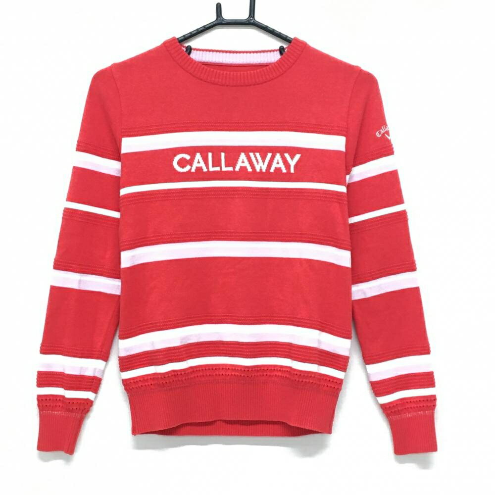 CALLAWAY - 【美品】キャロウェイ セーター レッド×白 ボーダー 一部凹凸編み ニット レディース S ゴルフウェア Callaway