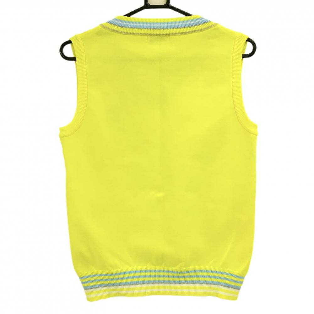 【超美品】アンパスィ ニットベスト イエロー×ブルー Vネック ケーブル編み ワッペン レディース L ゴルフウェア and per se