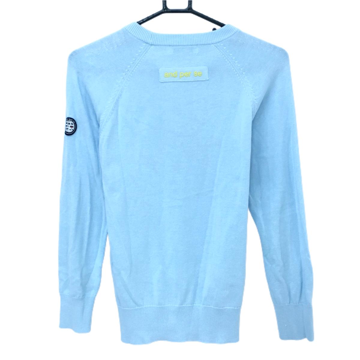 アンパスィ セーター ライトブルー×ネイビー ネコ コットン混 ニット レディース L ゴルフウェア and per se