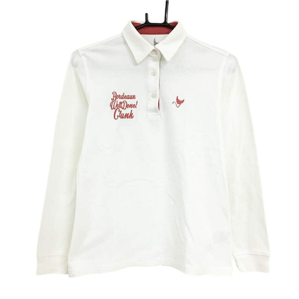 乐天商城 - 【美品】クランク 長袖ポロシャツ 白×ピンク系 胸ロゴ刺しゅう レディース M ゴルフウェア CLUNK