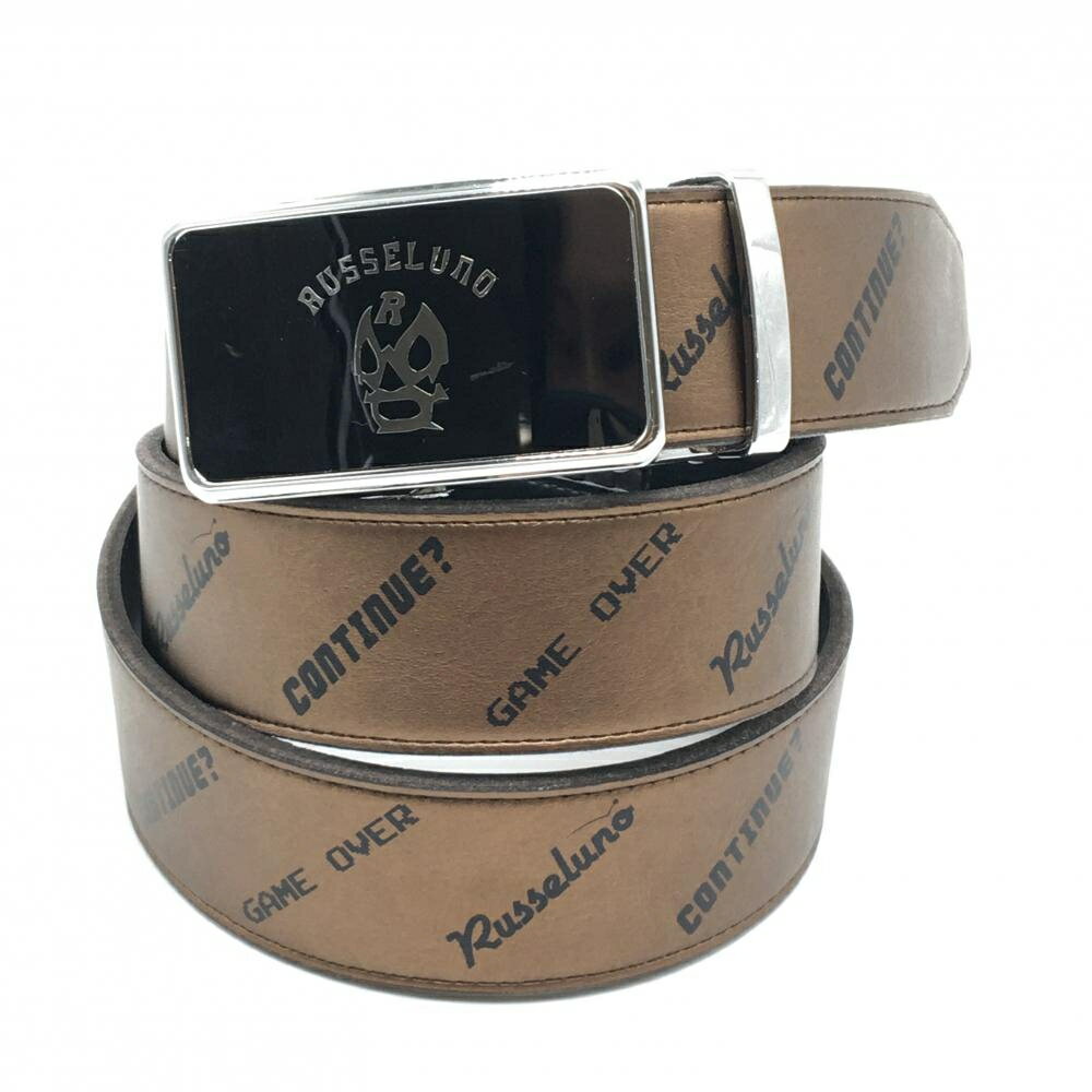 【美品】ラッセルノ セレーションベルト ブラウン×黒 ロゴ総柄 ルチャ メンズ ゴルフウェア RUSSELUNO