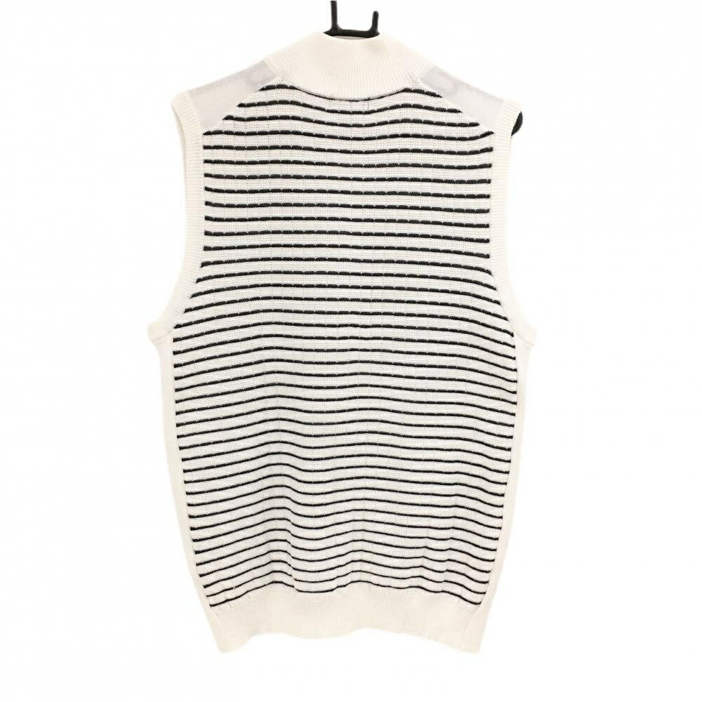 【美品】マンシングウェア ニットジップベスト 白×黒 背面ボーダー編み メンズ LL ゴルフウェア Munsingwear