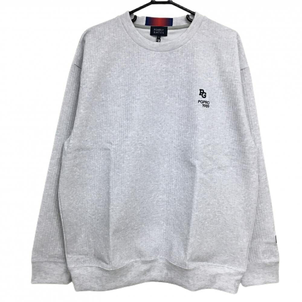 【新品】パーリーゲイツ トレーナー 杢ライトグレー 背面プリント ストライプ織生地 メンズ 6(XL) ゴルフウェア 2024年モデル PEARLY GATES