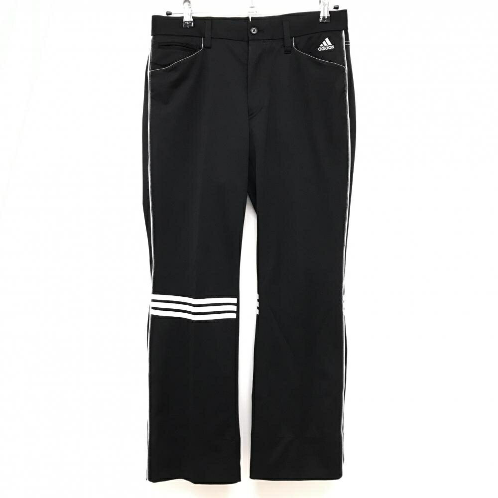 【美品】アディダス パンツ 黒×白 サイドライン ロゴ刺しゅう ストレッチ メンズ M/M ゴルフウェア adidas
