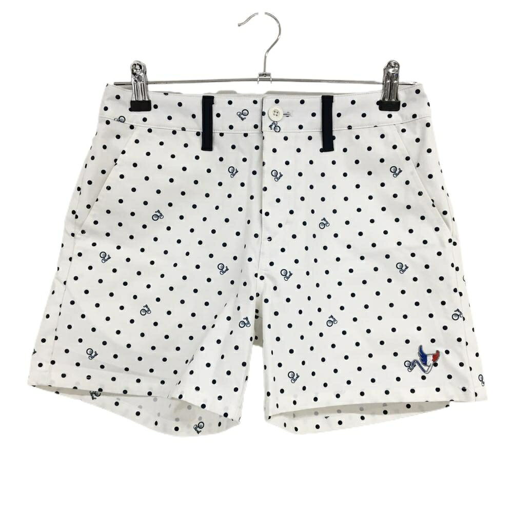 【美品】クランク ハーフパンツ 白×ネイビー ドット柄 ロゴ刺しゅう レディース M ゴルフウェア CLUNK