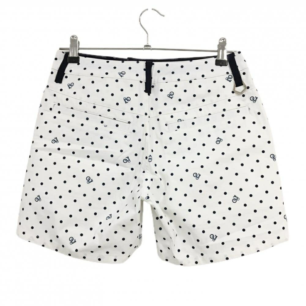 【美品】クランク ハーフパンツ 白×ネイビー ドット柄 ロゴ刺しゅう レディース M ゴルフウェア CLUNK