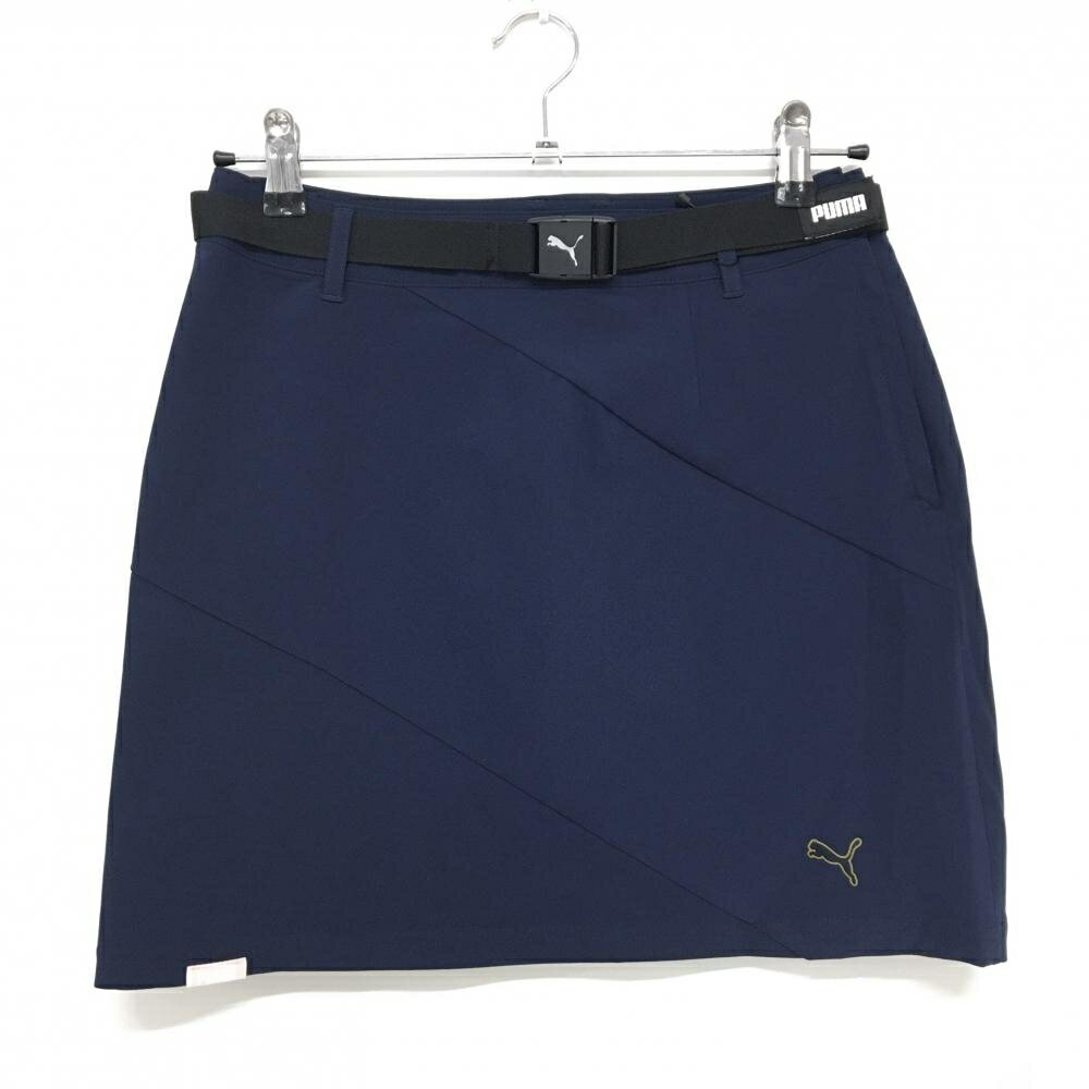 【新品】プーマ スカート ネイビー×黒 ベルト付 ストレッチ レディース L ゴルフウェア PUMA