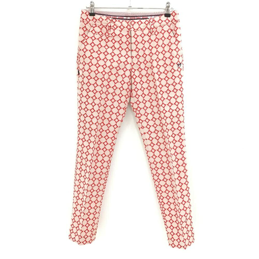 【美品】マスターバニー パンツ レッド×ベージュ 総柄 ストレッチ レディース 2(L) ゴルフウェア MASTER BUNNY EDITION
