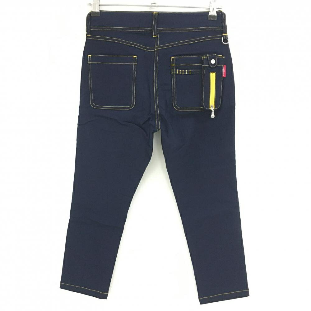 【新品】マリクレールスポール 半端丈パンツ ネイビー ステッチイエロー UVカット ストレッチ レディース M ゴルフウェア marie claire