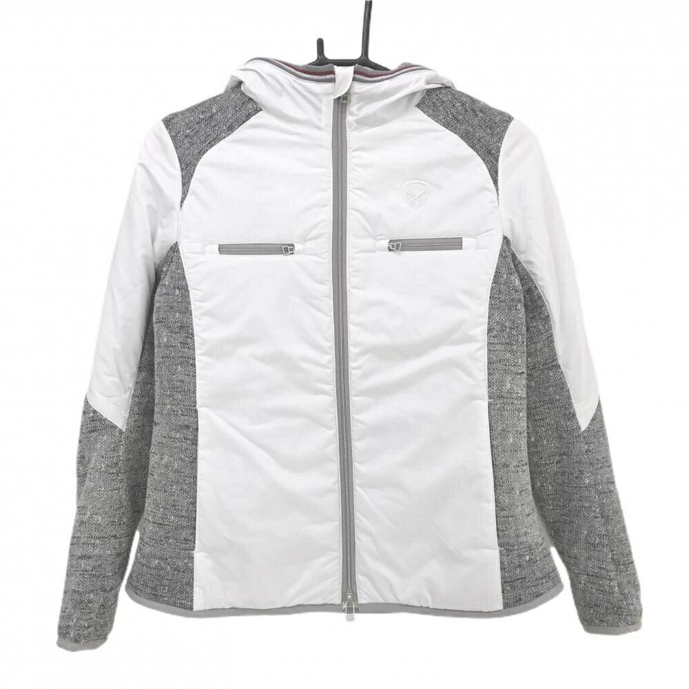 【新品】セントアンドリュース フード付中綿ニットジャケット 白×グレー 一部ニット 蓄熱裏地 レディース S ゴルフウェア St ANDREWS