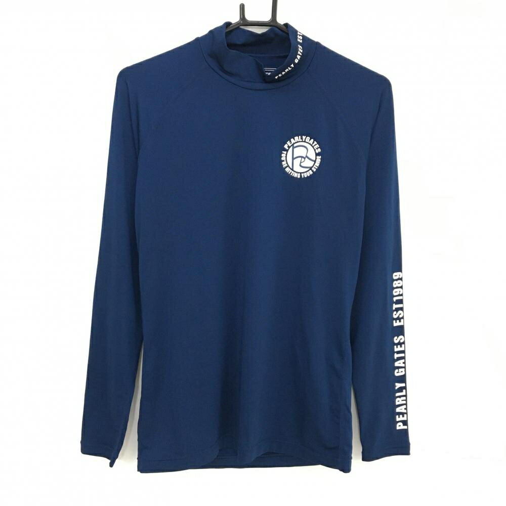 【美品】パーリーゲイツ ハイネックインナーシャツ ネイビー ロゴ白 ストレッチ メンズ 4(M) ゴルフウ...