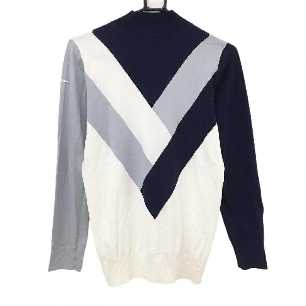 テーラーメイド ハイネックセーター ネイビー×白 レーヨン混 ニット レディース L ゴルフウェア TaylorMade