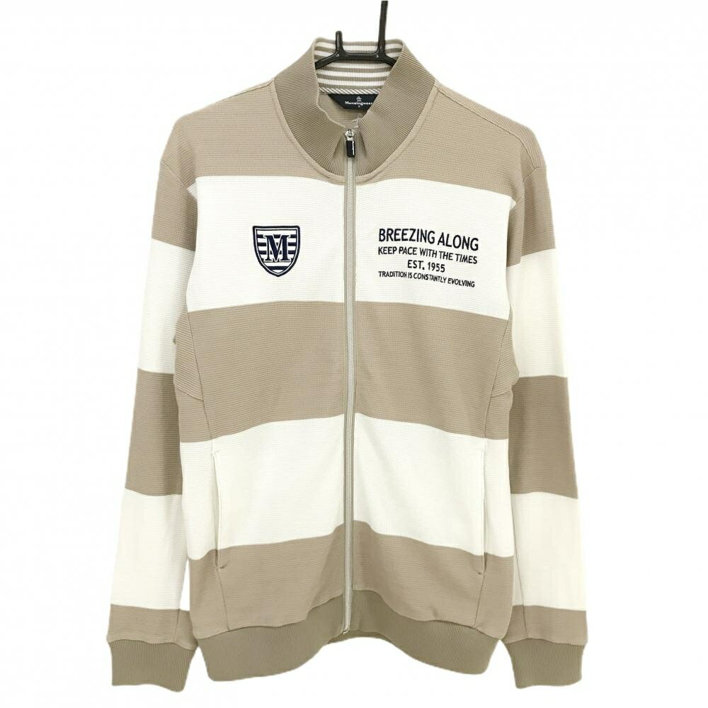 【美品】マンシングウェア ジャケット 白×ベージュ系 太ボーダー メンズ L ゴルフウェア Munsingwear