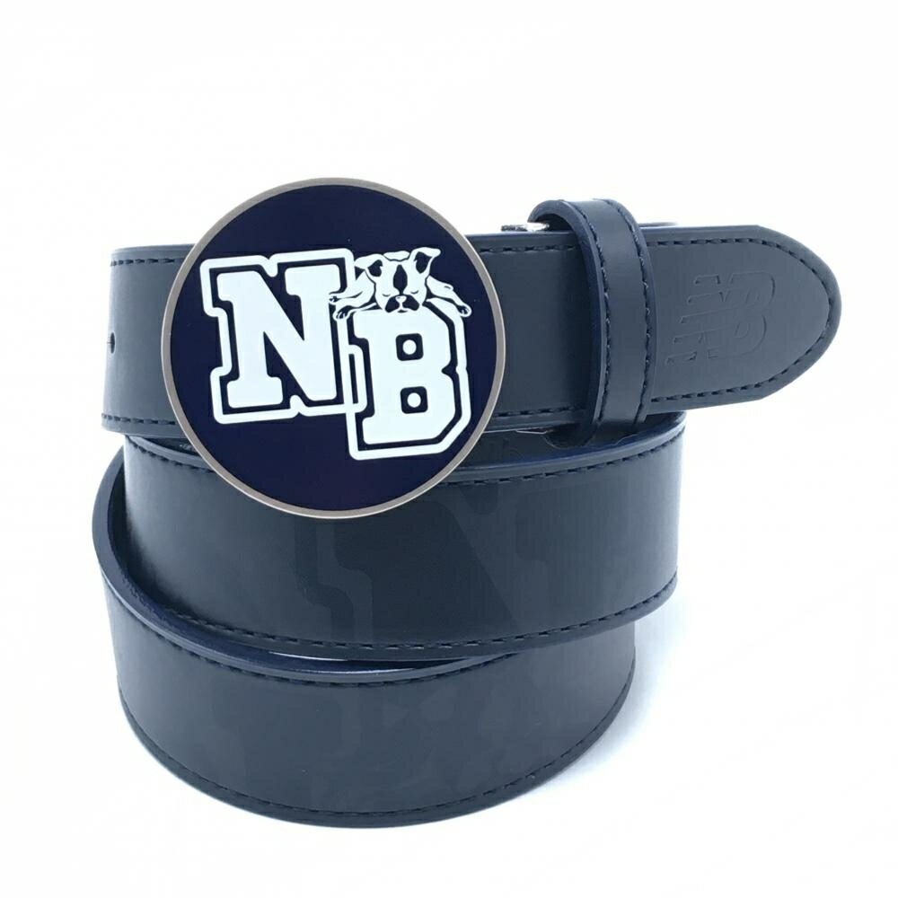 【超美品】ニューバランス トップ式ベルト ネイビー ボストンテリア総柄 ロゴバックル レディース ゴルフウェア New Balance