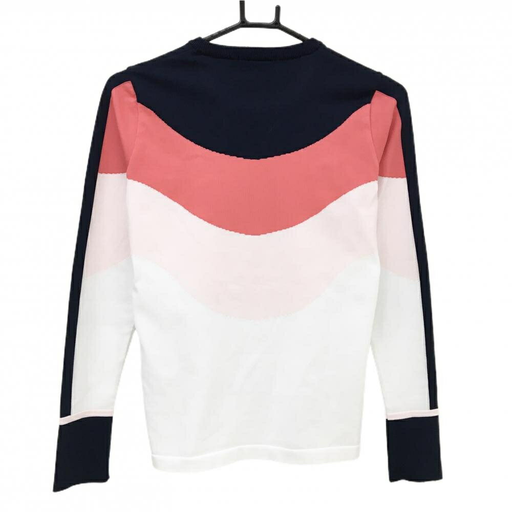 【超美品】ルコックゴルフ セーター 白×ネイビー×ピンク系 胸ロゴ ニット レディース M ゴルフウェア le coq sportif