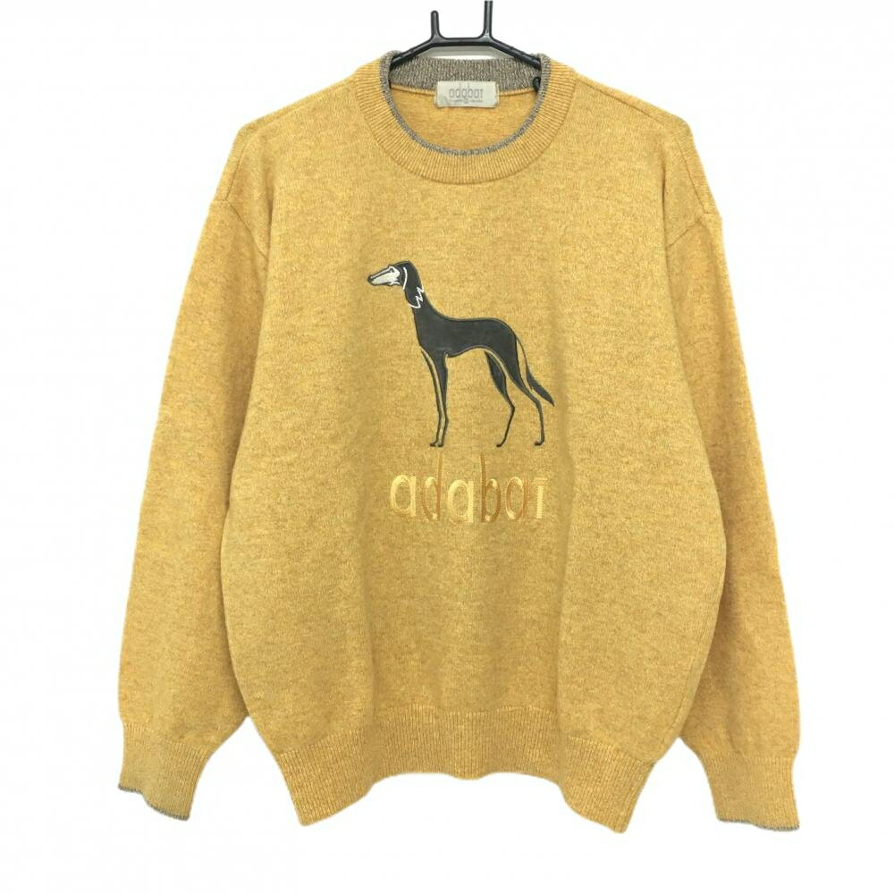 【超美品】アダバット セーター オレンジ系×チャコールグレー フロントロゴ ウール100％ ニット メンズ IV(L) ゴルフウェア adabat