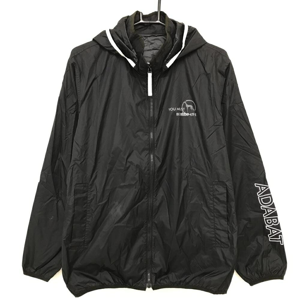 アダバット フード付きナイロンジャケット 黒 胸元ロゴ フード着脱可 メンズ 48(L) ゴルフウェア adabat