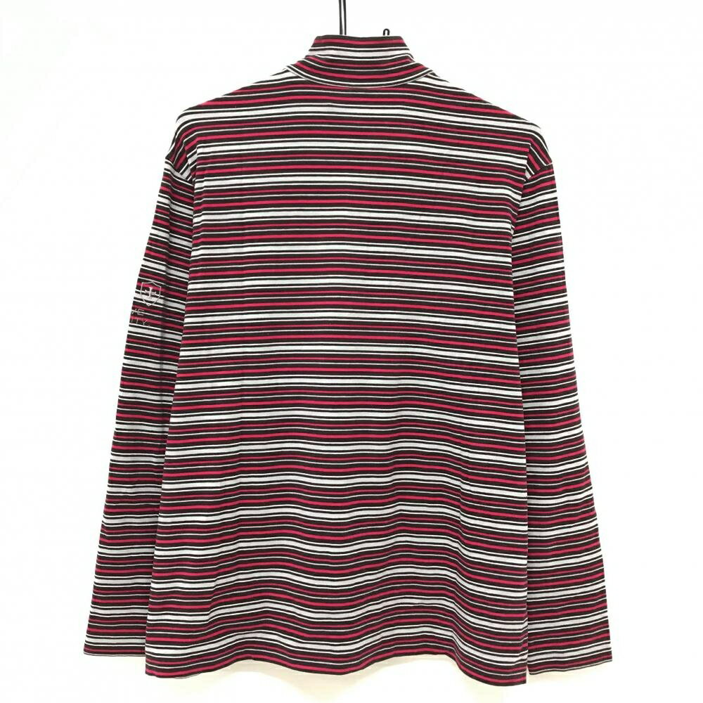 アダバット 長袖ハイネックシャツ 黒×レッドピンク ボーダー ハーフジップ 表微起毛 メンズ 48(L) ゴルフウェア adabat