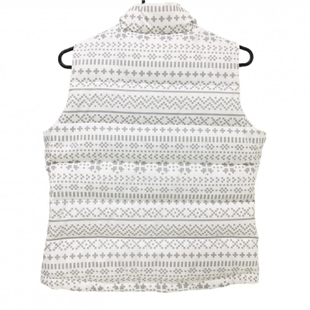 アディダス ダウンベスト 白×グレー 総柄 胸ロゴ ネック裏起毛 レディース M ゴルフウェア adidas