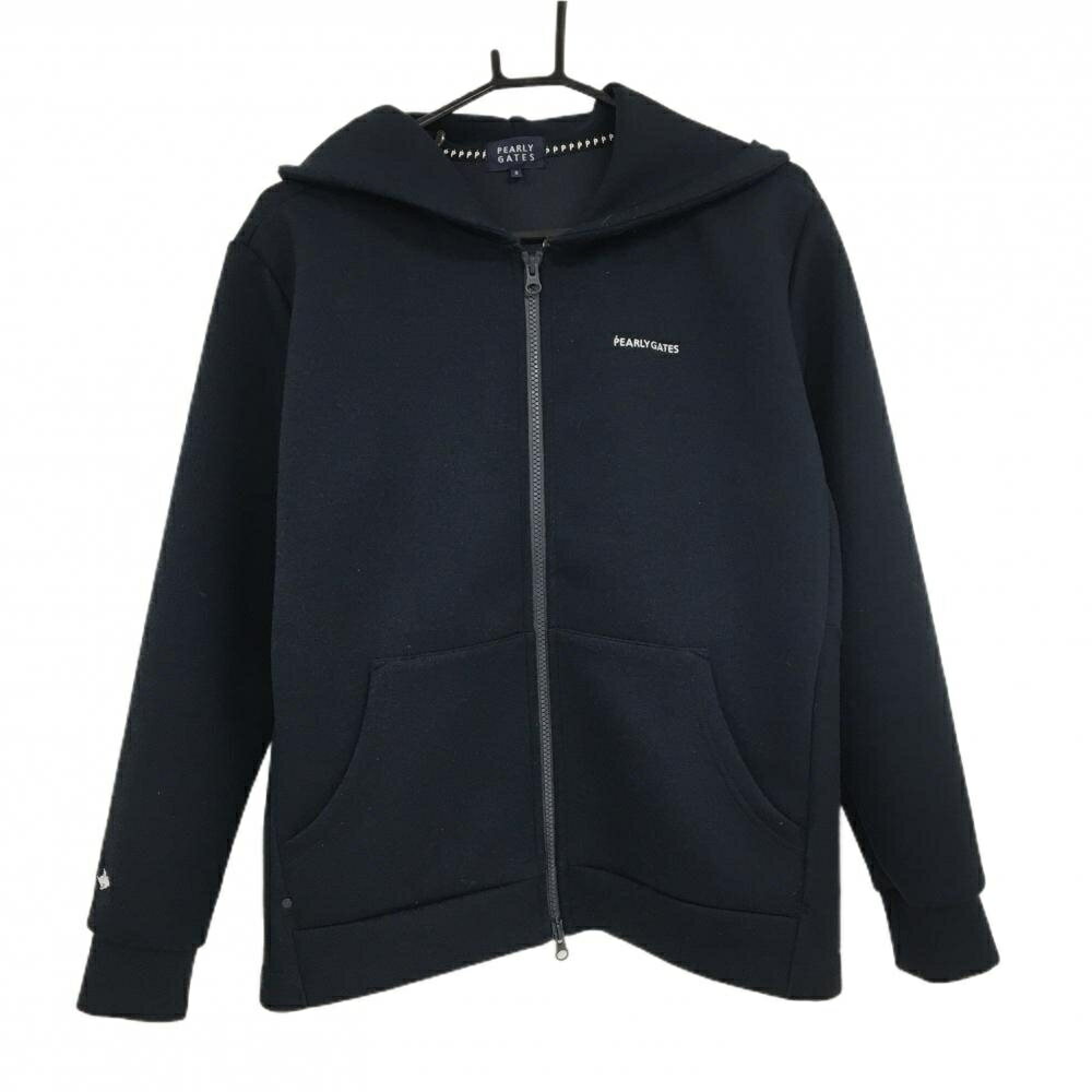 パーリーゲイツ ジップパーカー ネイビー ロゴ刺しゅう ダンバールニット ジャケット レディース 2(L) ゴルフウェア PEARLY GATES